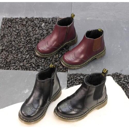 2020 Winter New Korean Baby Genuine Leather Boots Boys and Girls Big Kids Short Boots Children Plus Velvet Cotton Boots
