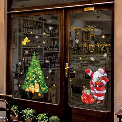 2020 New Year Window Glass PVC Wall Sticker DIY Christmas Tree Santa Claus Gift Wall Stickers Festival Decals Glass Decoration