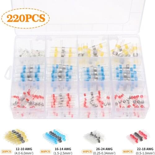220PCS Waterproof Solder Heat Shrink Tube Solder Sleeve Wire Connectors Assortment Kit A.W.G. 22-10