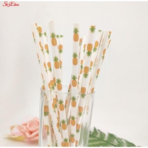 25Pcs/Lot Fruit Pineapple Strawberry Watermelon Printed Paper Straws for for Birthday Baby Shower Party Decoration 5ZSH886