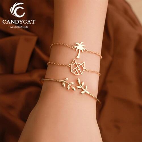 3 Pcs/ Set Bohemia Tree Leaf Bracelets For Woman Gold Silver Color Charm Female Bracelet Jewelry Accessories Friendship Bracelet