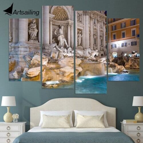 4 Piece Canvas Painting Fontana di Trevi HD Printed Canvas Art Prints Wall Art Home Decor Poster Pictures for Living Room XA193C