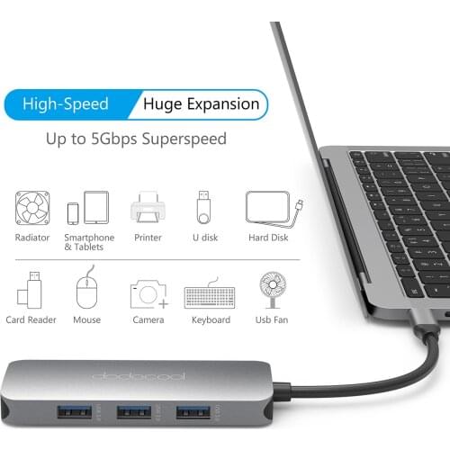 7-in-1 Multifunction USB-C Hub with Power Delivery 4K HD Output Port SD / TF Card Reader PD Charging Port and 3 USB 3.0 Ports