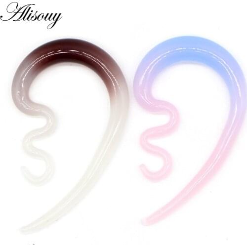 Alisouy 2pcs 6/8/10mm Ear shape hook Colored Glass Women Ear Expander Plug Tunnels Flesh Stretcher Earring Piercing Body Jewelry