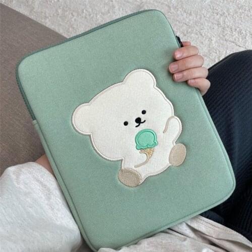 Cartoon Bear iPad Pouch Bag Tablet Sleeves for iPad Pro 12.9 11 10.5 9.7 Inch Storage Bag Korea Girls iPad Liner Bags Cover