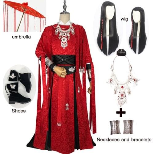 Tian guan ci fu Desperate ghost king Hua cheng Cosplay Black Long Cosplay Costmes with cloak all set Halloween costumes and wig