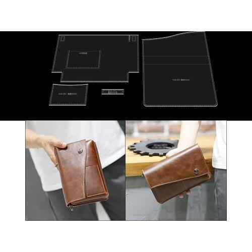 Long wallet clutch bag drawing paper grid pattern DIY handmade leather acrylic version drawing