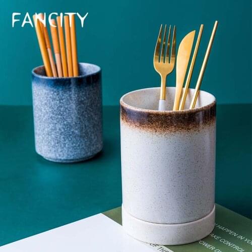 FANCITY Japanese ceramic chopstick holder household tableware storage box rack creative chopstick basket kitchen knife chopstick
