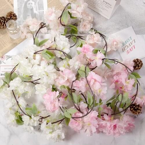 180cm Long Artificial Cherry Blossom Flower Fake String Vine Artificial Wreath Flower Wedding Home Decoration