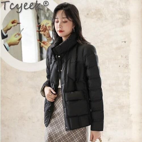 Tcyeek Winter Womens Puffer Jacket Autumn White Duck Down Coat Ladies Light Short Jackets Casual Clothes Kurtki Damskie SQQ522
