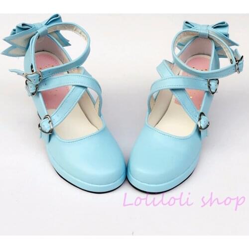 Princess sweet lolita shoes Japanese design customized special shaped shoes light blue bow tie high heel an5160