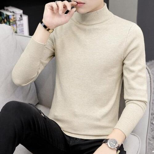 2019 Men Turtleneck Sweater Autumn Winter Solid Color Casual Sweater Mens Slim Fit Knitted Pullovers Bottoming Jumper