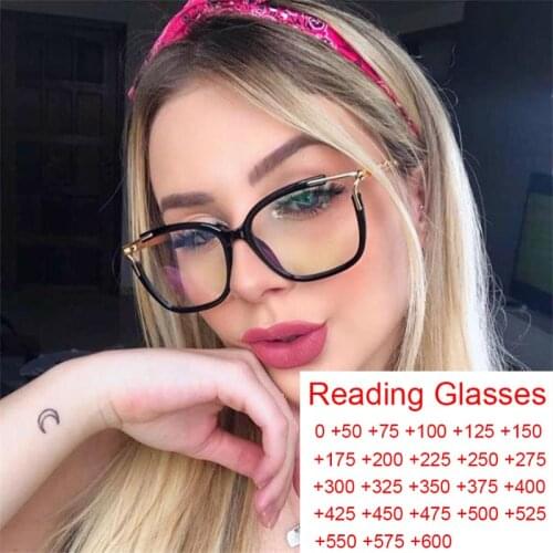 Luxury Brand Blue Light Reading Glasses Women Fashion Computer Filter Prescription Transparent Square Cat Eye Glasses Frames Oku