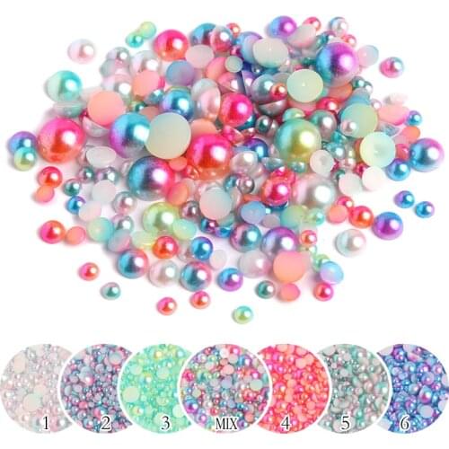Mermaid color Half Round Pearl 3-8mm Flatback ABS Plastic beads for DIY decorative accessories