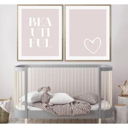 Blush Beautiful Love Heart Canvas Painting Minimalist Pastel Pink Poster Wall Art Print Pictures Nursery Baby Girl Room Decor