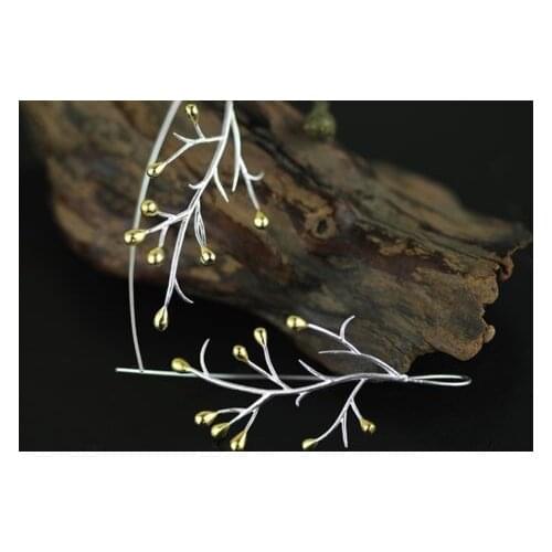 925 Sterling Silver Branch Golden Flowers Dangle Drop Hook Earrings A1223