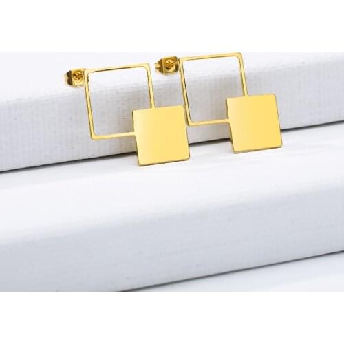 Vintage Square Earrings For Women Stainless Steel Classsic Gold Color Stud Earrings Jewelry Accessories Mujer Pendientes Brinco