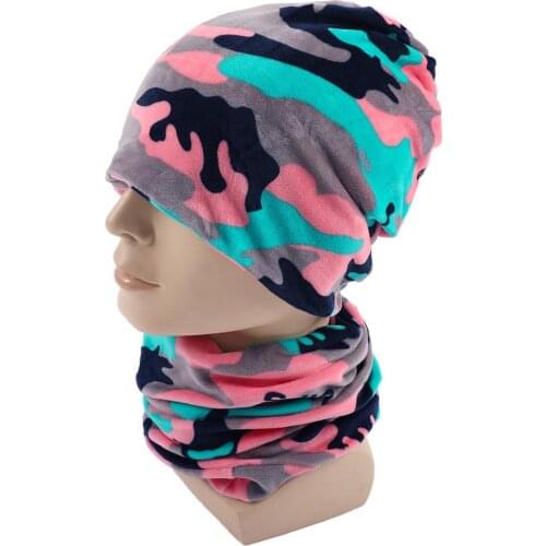 New Casual Women Men Beanies Hat Scarf Autumn Winter Velvet Women Head Cap Sets Warm Men Plush Hip-Hop Scarf Hats 2pcs/Set