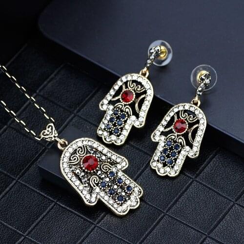 SUNSPICEMS Arabic Flower Jewelry Sets Turkish Tulips Drop Earring Necklace Full Rhinestone Ethnic Wedding Jewelry Gift Wholesale