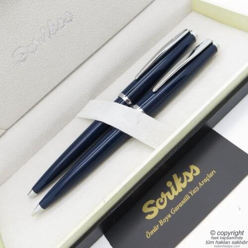Scrikss 33 Navy Blue Ballpoint Pen + Versatil Pen Set | Scrikss Pen | İsme Special Pen | Gift Pen