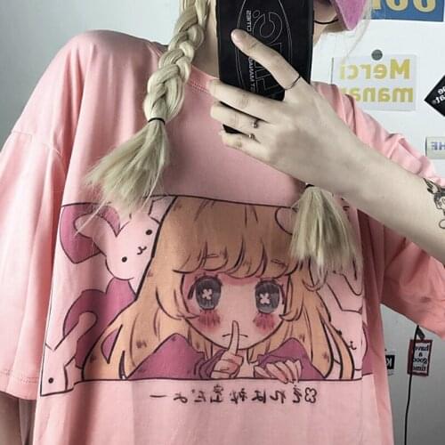 Ulzzang Vintage Loose New Summer Women T-shirt Cute Cartoon Sweet Girls Japanese Streetwear Harajuku Pink Fun Kawaii Casual Tops