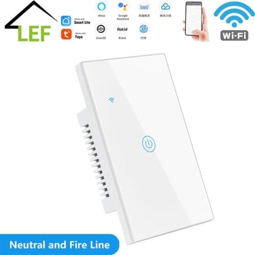 Tuya WiFi Smart Touch Switch Smart Life APP Neutral Wire Required US 1/2/3/4 Gang Google Home Alexa Voice Control 110V 220V