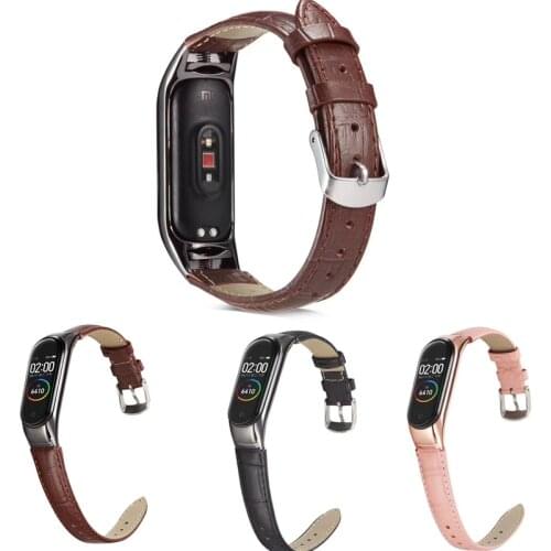 High quality For Xiaomi Mi Band 5 strap leather Crocodile Wristband Strap Wrist for Miband4/3 leather band