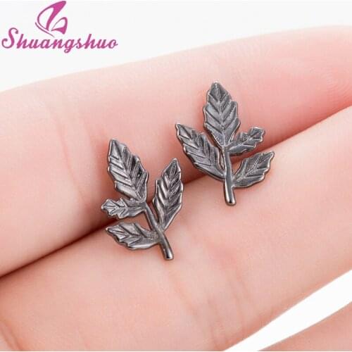 Shuangshuo Vintage Leaf Stud Earrings for Women Cat Leaf Earings Fashion Jewelry Plant Christmas Earrings Earring pendientes