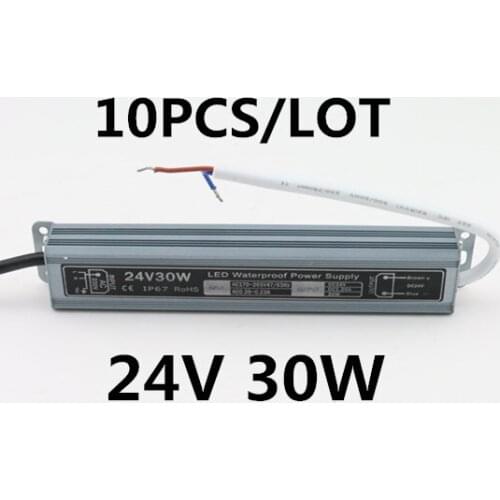 10PCS/LOT High quality waterproof Led driver IP67 adapter led light transformer DC 24V 30W 1.25A power charger for leds