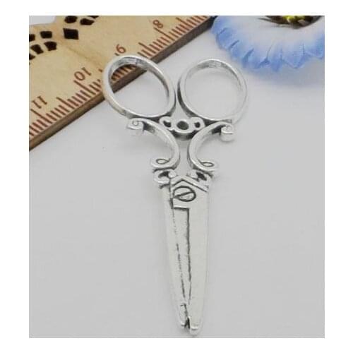 NEW 10Pcs Antique Silver Scissor Charms Pendant For Jewelry Making 60x25mm