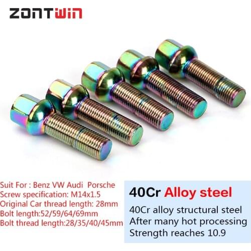 5/16/20Pieces Car Alloy Wheel Bolts Nuts Screws Radius seat For Benz-VW-Audi Porsche Thread length 28/35/40/45mm M14x1.5