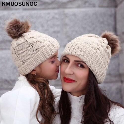 2Pc/Set Winter Family Match Mother Daughter Son Baby Boy Girl Kids Knit Hat Adult Kids Hats women Mommy and me hats 0-3 Y C0678