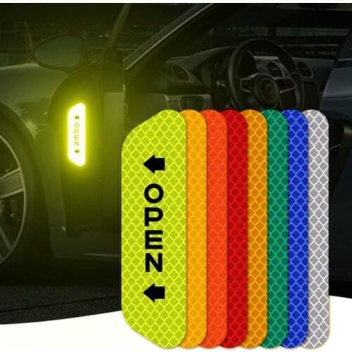4Pcs/Set Car Door Stickers DIY Car OPEN Reflective Tape Warning Mark Reflective Open Notice Bicycle Accessories Exterior