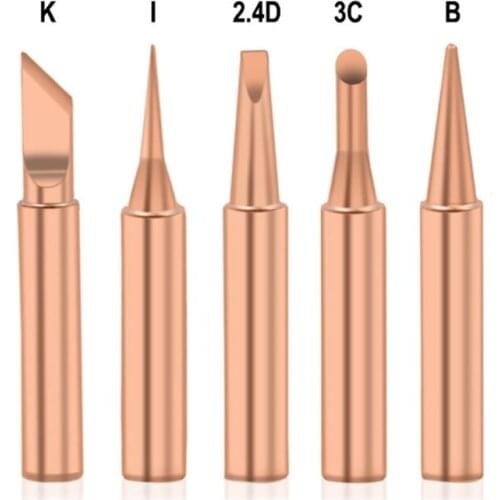 5 Pcs Soldering Iron Tips Pure Copper Soldering Tip 900M Soldering Tip Set (I+B+K+2.4D+3C) Welding Accessories