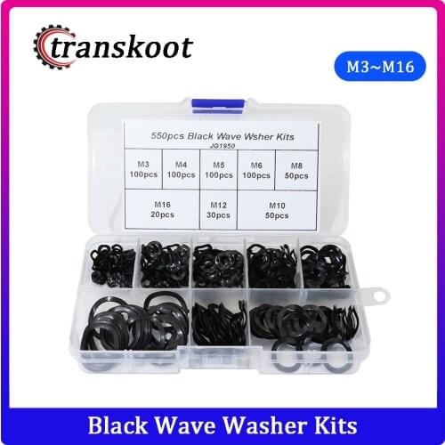 550Pcs Black Steel 65MN Wave Gasket Ring Three Wave Washers Spring Washer Assortment Kits