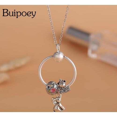 Buipoey Cartoon Baby Elephant Pendant Necklace Animal Unicorn Charm Silver Color Necklace Boys & Girls Child Baby Party Jewelry