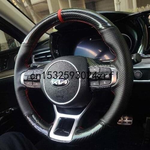 For KIA K5 2020 Steering Wheel Cover DIY Hand Sewn Top Leather Car Accessories