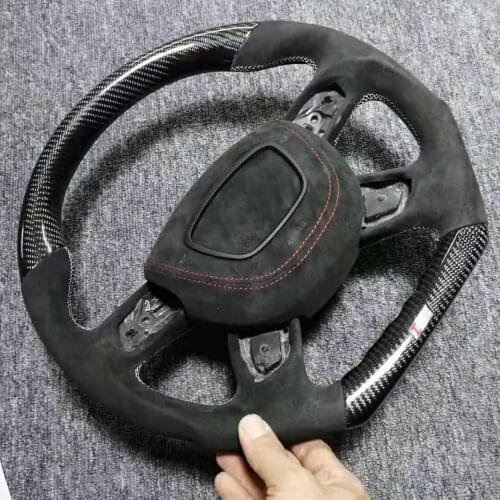 Cuatomized Gloss Carbon Fiber Sports Shape LED Steering Wheel Alcantara Leather compatible for Audi A6 2013