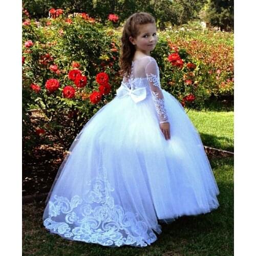 Flower Girls Dresses Ball Gown Holy Communion Dresses Lace Long Sleeve Puffy Prom Pageant Dress For Girls