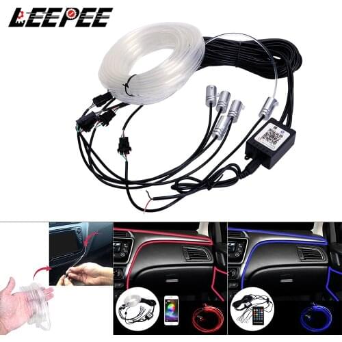 LEEPEE Auto Decorative Light Remote Control App Control Ambient Lamp 6 Meter RGB Fiber Optic Atmosphere Lamps Car Interior Light