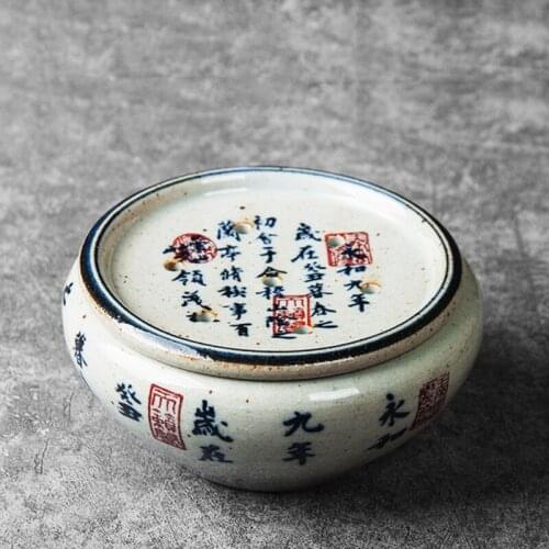 Chinese Calligraphy Tea Wash Pottery Bowl For Tea Basin Set Ceramic Tea Ware Cup Pen Wash Tea Ceremony Utensils Jianshui Trays