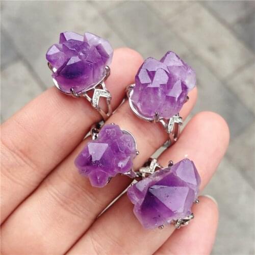Natural Stone Raw Ore amethyst ring Jewelry Irregular Women Jewelry Making 1pcs