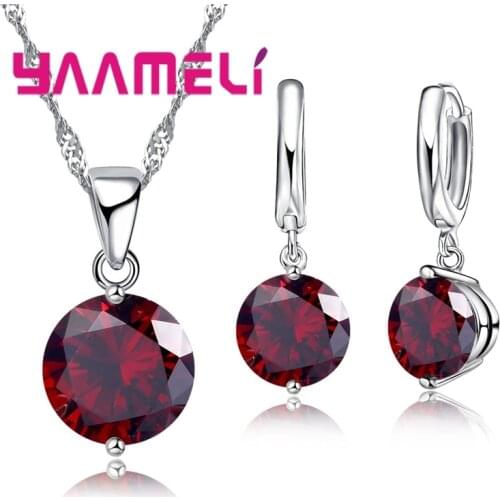 925 Sterling Silver Pendant Necklace Huggie Earrings Sets for Wedding Engagement Austrian CZ Crystal Women Girl Gifts