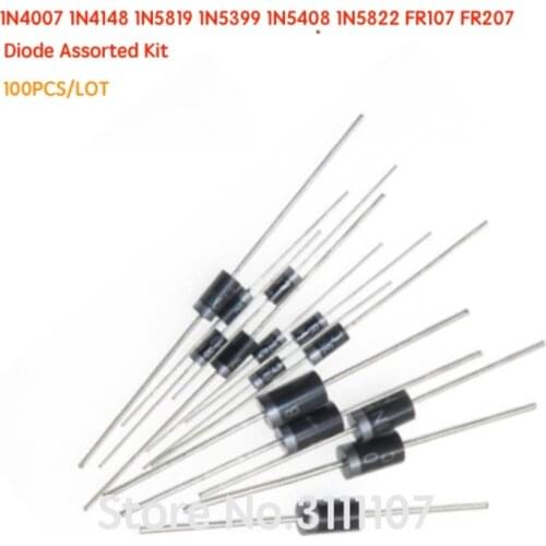 1N4007 1N4148 1N5819 1N5399 1N5408 1N5822 FR107 FR207 Diode Assorted Kit ,Electronic Components Package, 8values=100pcs