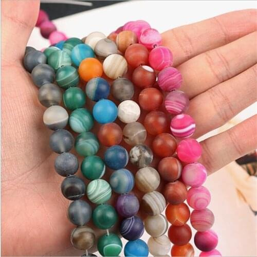Matte Natural Agates Beads Blue Red Purple Green Carnelian Stone Beads Blue Round Beads For Jewelry Making 6 8 10 12 mm