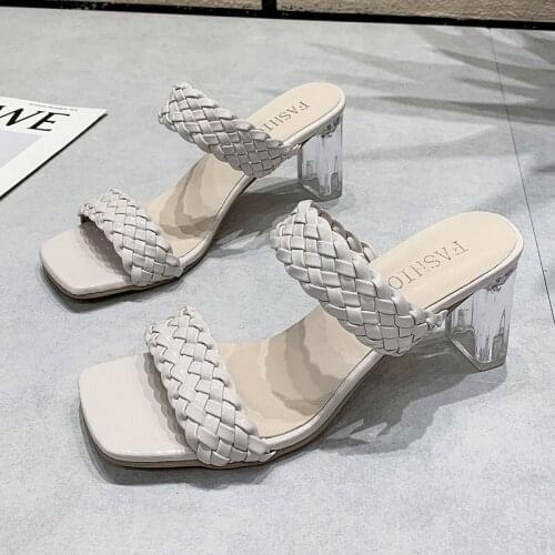 Fashion New Flip Flops Square Toe Designer Slippers Women Summer Shoes Women Slides Mules High Heels Outdoor Women Sandals 2021