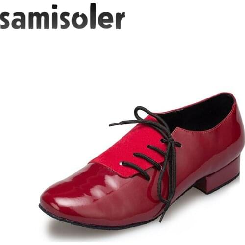 Samisoler R Mens Black leather ballroom dance shoes Flats Modern dance shoes Tango Party Wedding Square dance shoes