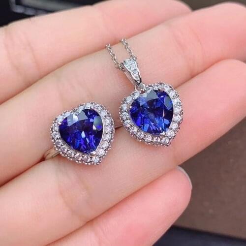 Best Gift Real Natural Real Natural Sapphire jewelry set Natural Real Sapphire 925 sterling silver 1pc pendant,1pc ring