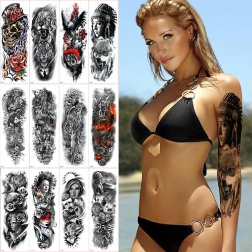 Stickers bikini temporary tattoos oversleeve water transfer tattoo long sleeve fake tattoo cover scars body art tattoo large big