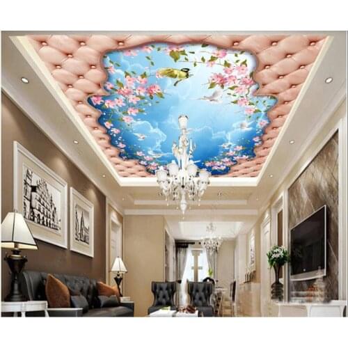 3d ceiling murals wallpaper custom photo Cherry blossom sky cloud white dove decor 3d wall mural wallpaper in the living room